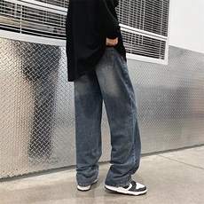 美式复古牛仔裤男高街嘻哈潮牌ins坠感裤直筒宽松阔腿裤2033-P45，男装牛仔裤，星座1008
