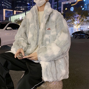 毛茸茸棉袄外套百搭宽松保暖设计感棉衣羊羔绒棉服男加绒加厚 Y20图片