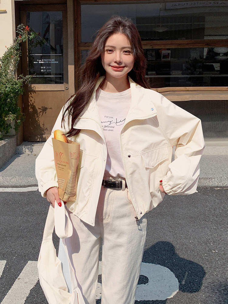 粉色外套女配包包落肩袖宽松休闲气质短夹克长袖2025年春季新款女,女装短外套,韩蔻秀
