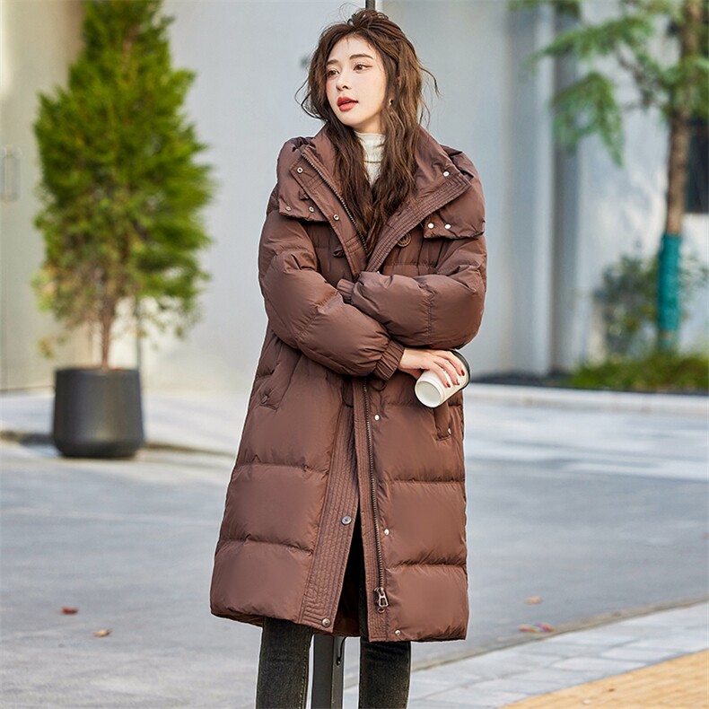现货新款新GUO标90白鸭绒连帽加厚过膝保暖羽绒服,女装羽绒服,丝露怡语