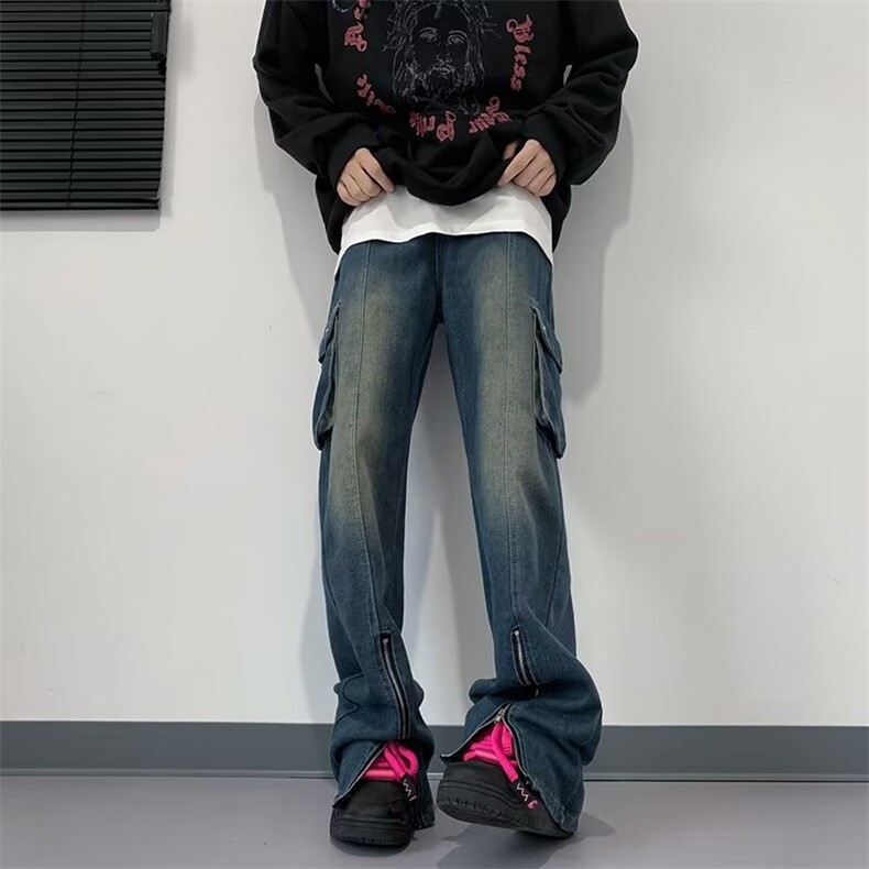 美式水洗做旧拉链工装牛仔裤男秋季复古立体袋设计感K1523-P60,男装牛仔裤,星座1109-3
