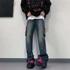 美式水洗做旧拉链工装牛仔裤男秋季复古立体袋设计感K1523-P60，男装牛仔裤，星座1109-3