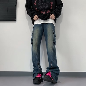 美式水洗做旧拉链工装牛仔裤男秋季复古立体袋设计感K1523-P60图片