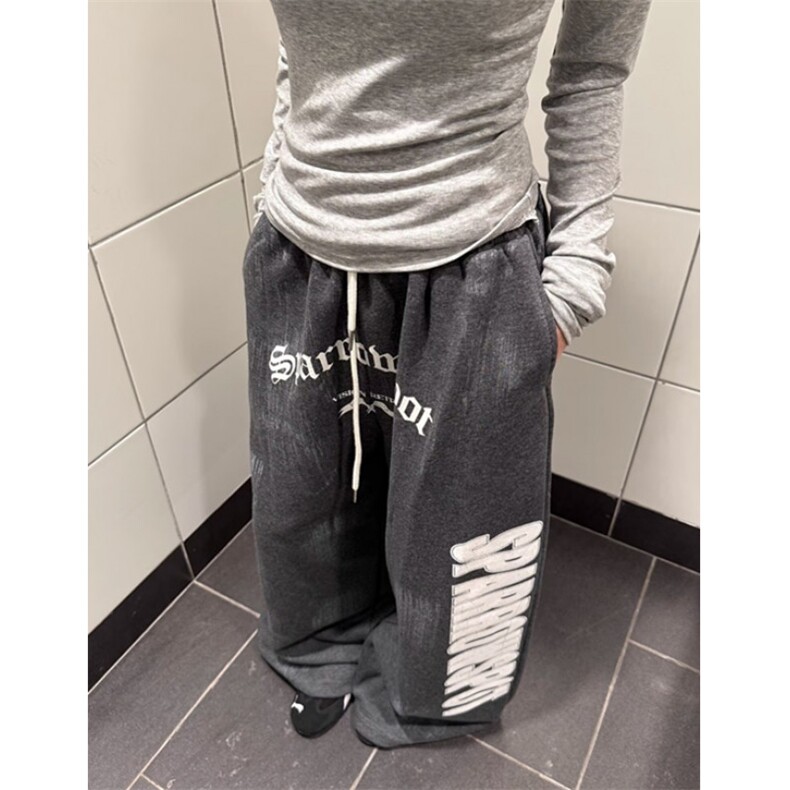 直筒阔腿长裤男士春秋字母印花青年宽松显瘦运动休闲裤子KW29,男装休闲裤,星座1116A（原606A-3）