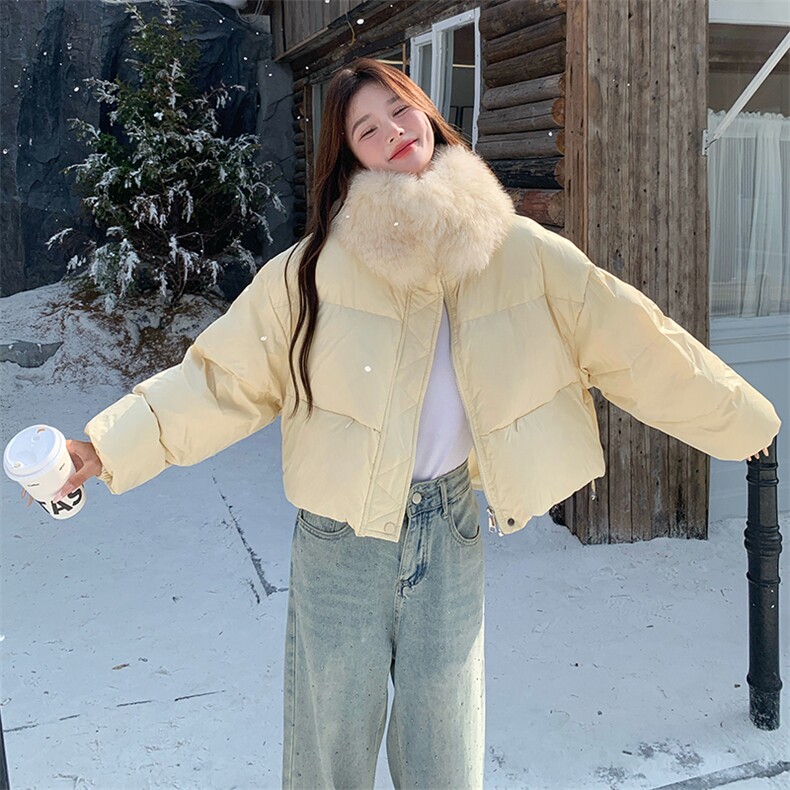 独特超好看黄色毛毛领短款羽绒服女冬2024新款高级感90白鸭绒外套,女装羽绒服,2C058