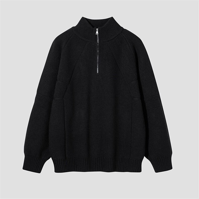 半高领拉链毛衣男秋冬季2025新款宽松套头纯色内搭打底衫针织衫男，男装T恤，星座914