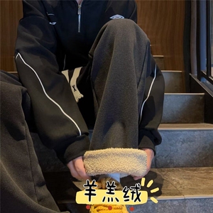 羊羔绒牛仔裤男秋冬季加绒加厚裤子潮牌直筒阔腿裤潮牌8064-P60图片
