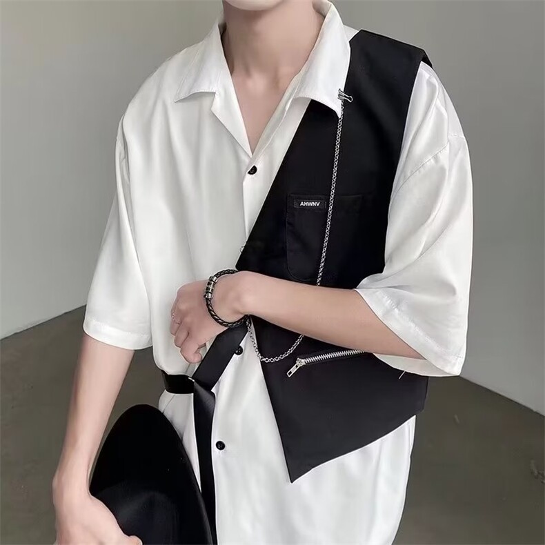 慵懒原宿夏季方领长袖标准时尚纯色ins潮文艺衬衫C608P46,男装衬衫,星座1116-2