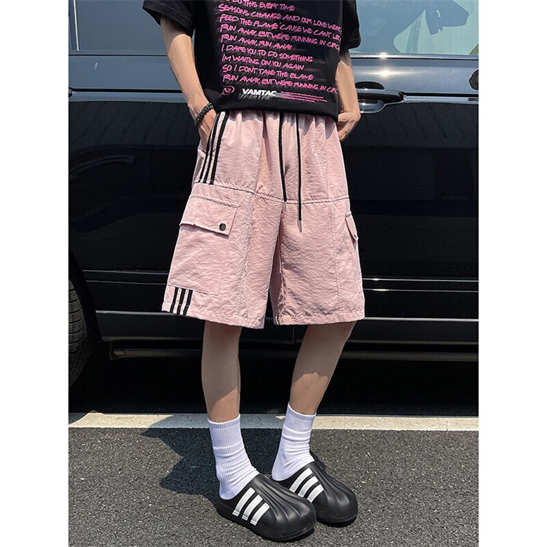 8XL-M三条杠工装短裤大码休闲运动中裤条纹冰丝五分裤DK1303/P48,男装牛仔裤,电商B238