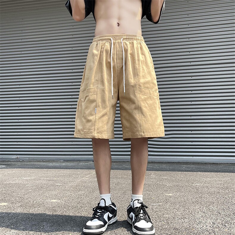夏季直筒五分裤男纯色潮时尚潮牌宽松型青春流行松紧腰休闲裤图片