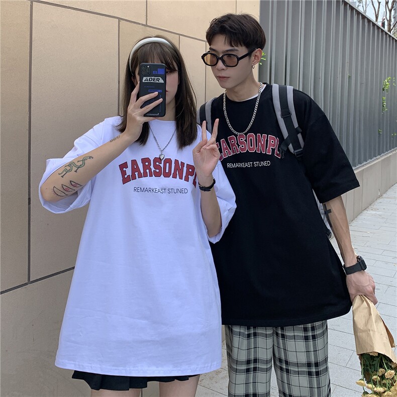 港风ins潮流夏季美式印花字母短袖男简约百搭夏装情侣装T恤女,男装T恤,电商C306-1