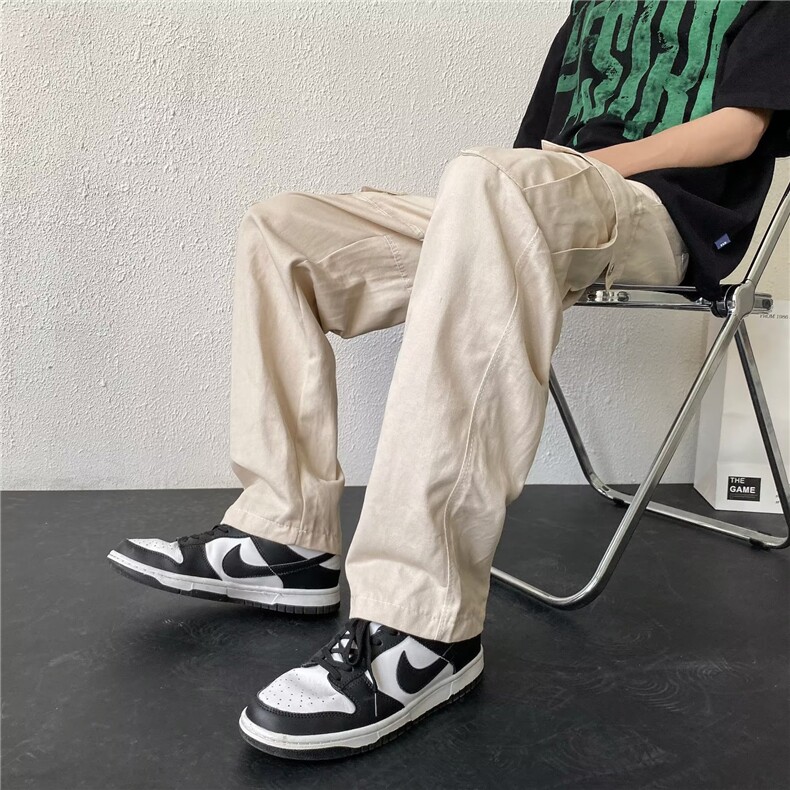 休闲裤男直筒垂感ins潮牌港风宽松工装裤子HK01P42图片