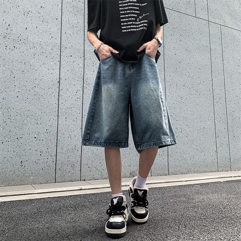 牛仔短裤男女夏季潮牌宽松百搭阔腿中裤高街五分裤子9203P41,男装牛仔裤,星座410-2