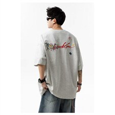 1506/QF5180/P33手写花卉刺绣短袖T恤男女款美式宽松防晒t，男装防晒衣，星座1506