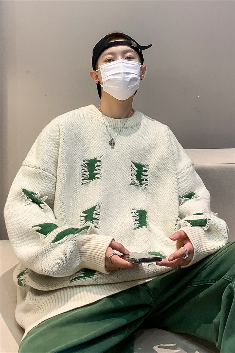 M6122/P70秋冬港风毛衣撞色个性毛衣男大码针织衫潮大码上衣毛衫,男装针织衫/毛衣,电商A141