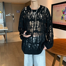 镂空宽松薄款针织衫痞帅复古破坏小众长袖男YM6021，男装针织衫/毛衣，星座302B-2