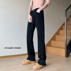 B221美式ins高街小众修身微喇毛边弹力牛仔裤LK23041-P60控78，男装牛仔裤，电商B221