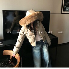 806#光版150D高弹面料冬季毛领连帽收腰加厚短款棉服女，女装棉衣/棉服，星座1210-1
