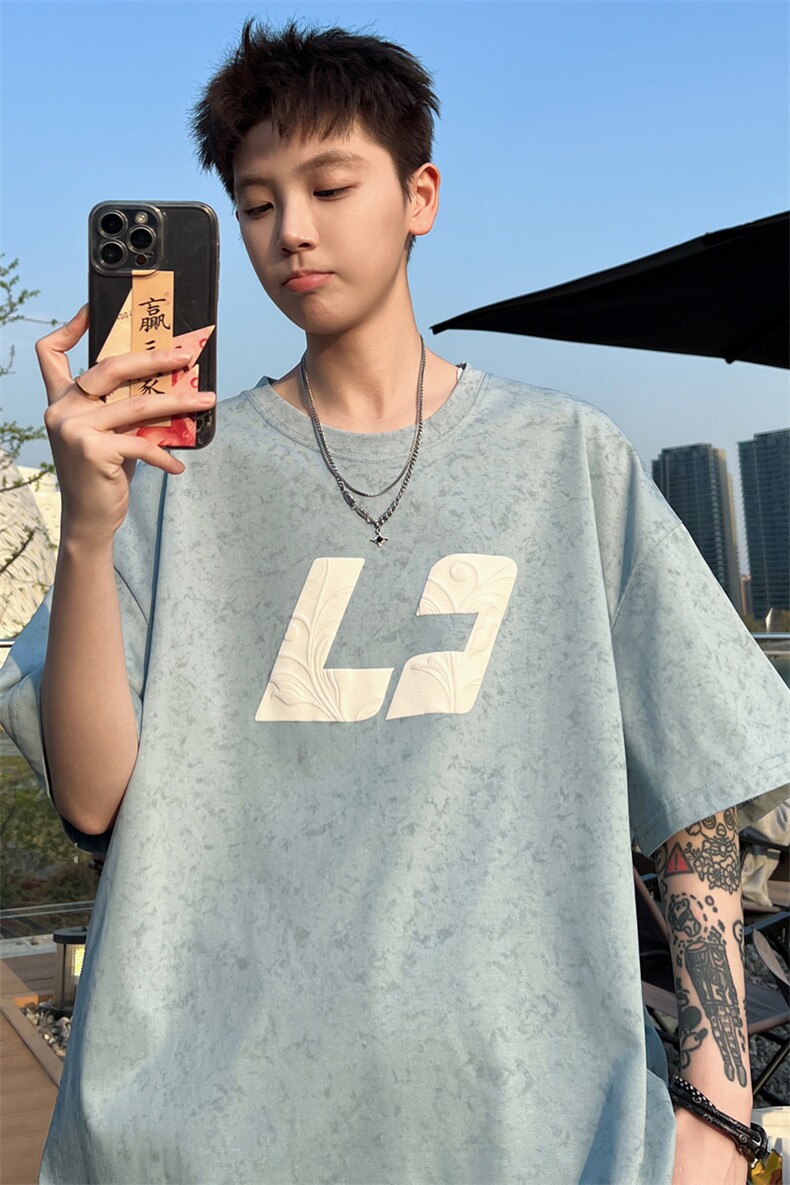 ！2026夏季新款男士发泡立体印花潮牌碎花短袖T2530特P28,男装T恤,电商B220