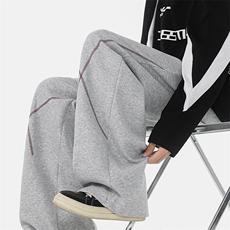8XL-M直筒卫裤男宽松撞色哈苏线休闲运动裤设计感长裤子K9175P48，男装休闲裤，电商D206-1