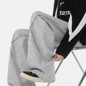 8XL-M 直筒卫裤男宽松撞色哈苏线休闲运动裤设计感长裤子K9175P48图片