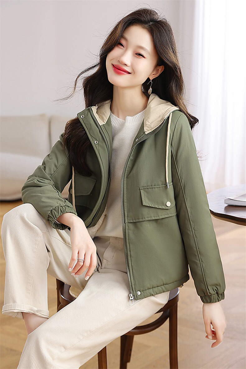 加绒加厚外套女短款派克棉服2025冬季新款修身显瘦小个子连帽棉衣,女装棉衣/棉服,以桐