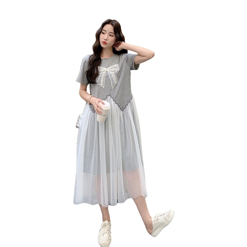 法式网纱拼接显瘦甜美连衣裙女2025夏季新款时尚轻奢百搭温柔长裙,女装连衣裙,2C283
