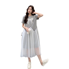 法式网纱拼接显瘦甜美连衣裙女2025夏季新款时尚轻奢百搭温柔长裙，女装连衣裙，2C283