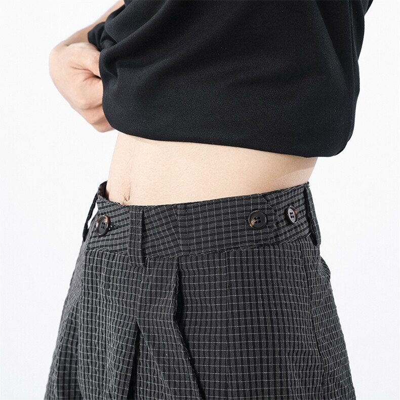 cleanfit黑色格子弯刀裤男款夏老钱风格纹阔腿裤子休闲宽松西装裤,男装休闲裤,电商B258
