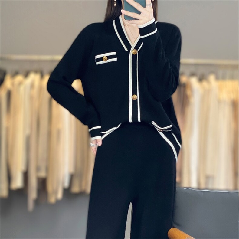 2025年秋季新款百搭女士小香风开衫套装,女装羊毛衫,宛庄羊绒