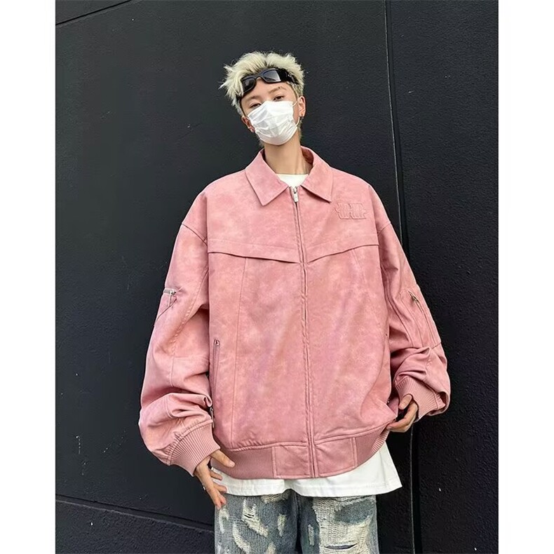 JK38-P63 2025秋冬款美式擦色皮衣夹克外套男宽松PU机车复古图片