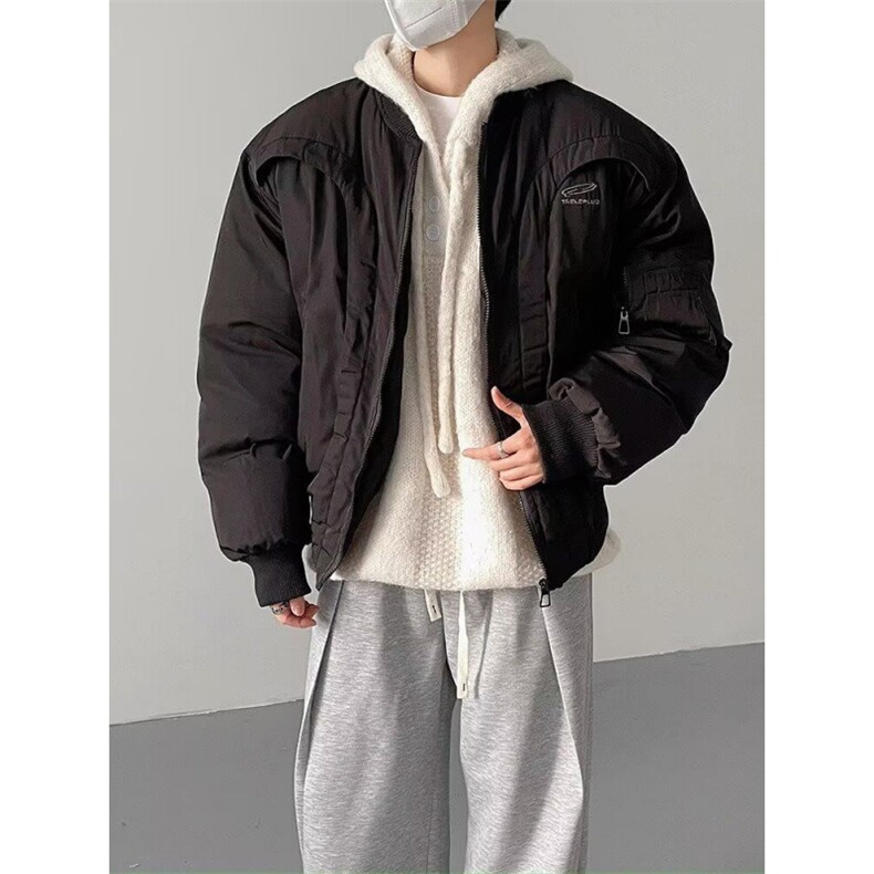 弧形飞行夹克棉服男美式高街cleanfit解构加厚保暖宽松棒球服外套,男装夹克,四季星座505