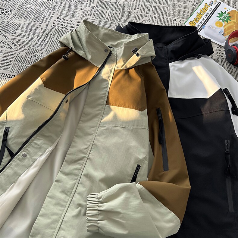 春秋新款男士拼接宽松工装连帽夹克防风防水冲锋衣JK8301-P72,男装夹克,电商B306