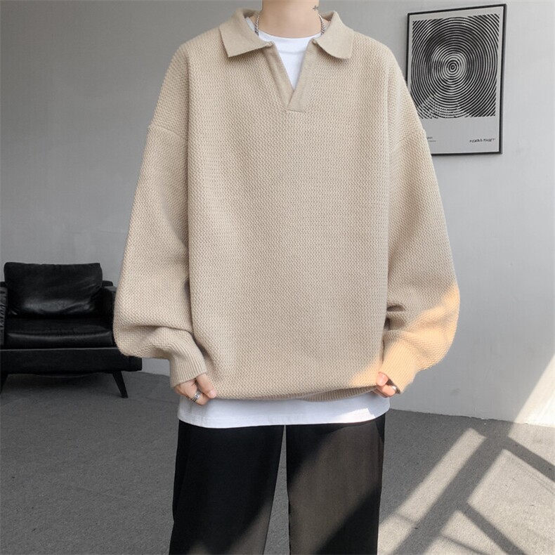 8XL-M翻领毛衣大码轻熟风复古纯色休闲上衣针织打底衫MY1510/P68,男装针织衫/毛衣,电商B238