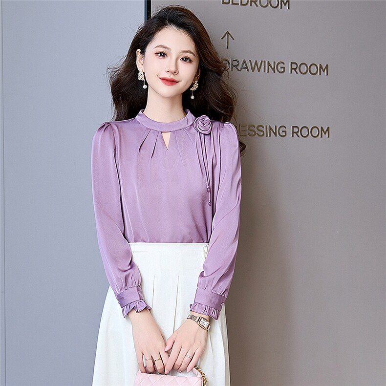 BAO现货2026秋季新款时尚气质优雅女高级感减龄显瘦长袖百搭衬衣,女装衬衫,卡杰菲