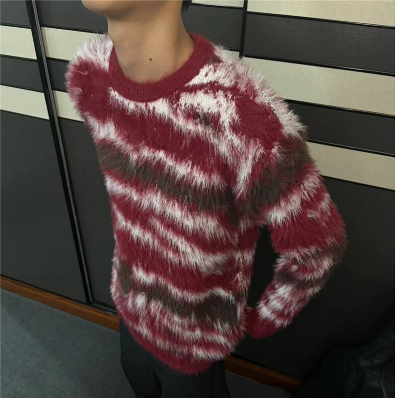 冬季仿貂毛圆领毛衣男款街头宽松休闲百搭软糯针织上衣潮 MY116图片