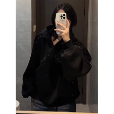 【004】连帽开衫卫衣男铆钉设计感廓形正肩外套A079-A03-P50，女装短外套，电商A079