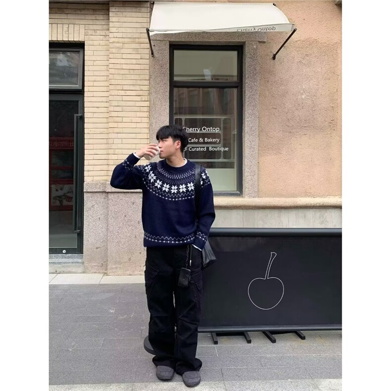 M447-P53美式高街潮牌提花费尔岛情侣男女毛衣中性风秋冬季,男装针织衫/毛衣,电商B323A
