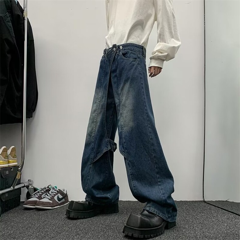 美式重磅拼接牛仔裤男宽松高街阔腿垂感直筒设计感长裤15666-P58,男装牛仔裤,星座1008