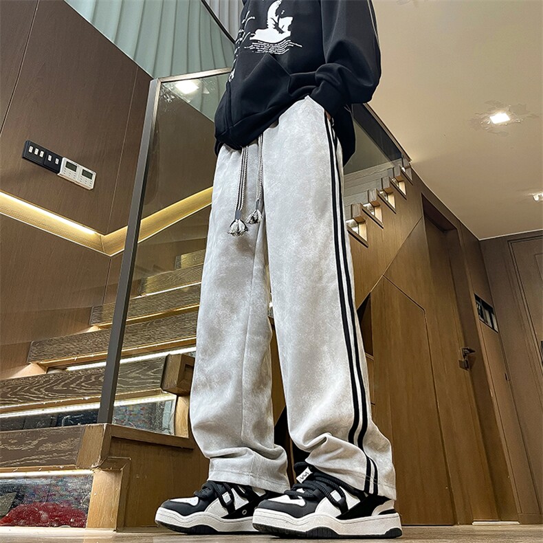 美式高街脏脏裤男经典复古二条杠工装阔腿裤K718P40限69,男装工装外套,星座914-1