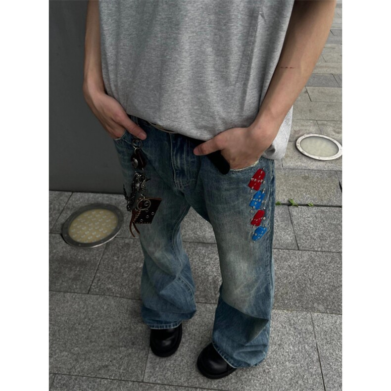 【有货】刺绣微喇牛仔裤男修身直筒微喇美式vibe裤子6673LL-特P50,男装牛仔裤,星座1007（原301D）