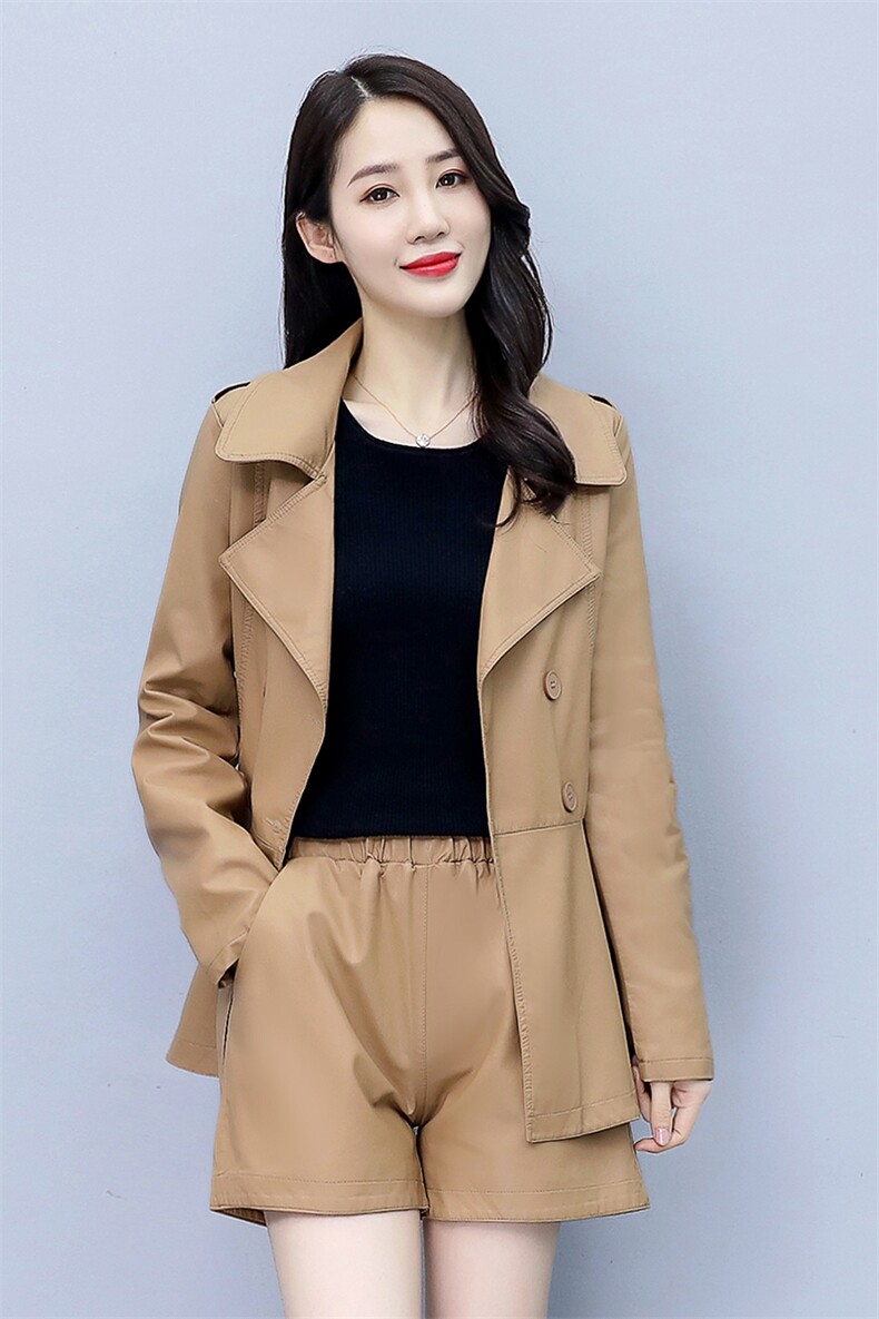 套裤女2021年冬季新款时尚减龄通勒百搭街头PU两件套,女装职业装,韩美纤衣