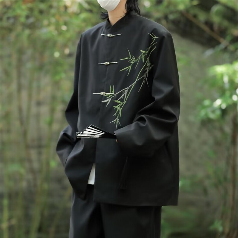 新中式男装风翠竹刺绣垫肩西装男改良中山装上衣W28,男装民族服装,星座1116A-1（原606A）