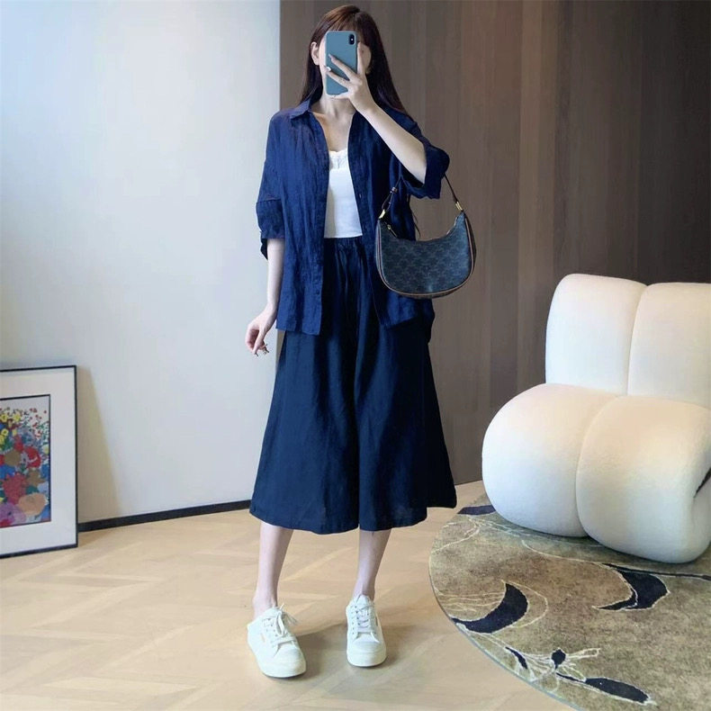 2025夏季松弛感翻领亚麻宽松设计感灯笼袖衬衫,女装衬衫,湘姗