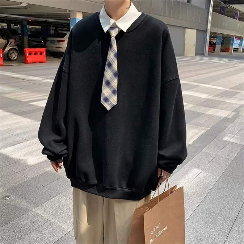 日系简约纯色大码男士卫衣秋季新款休闲宽松潮流外套WB100-P24图片