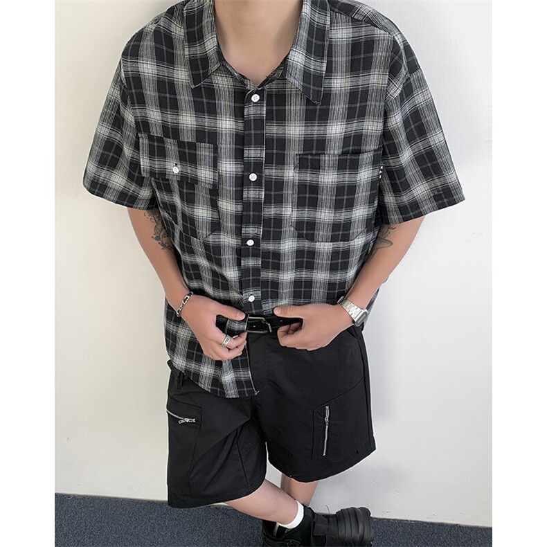 2025新款cityboy格子工装短袖衬衫宽松半袖衬衣百搭现货W8617-P32，男装T恤，星座512-4