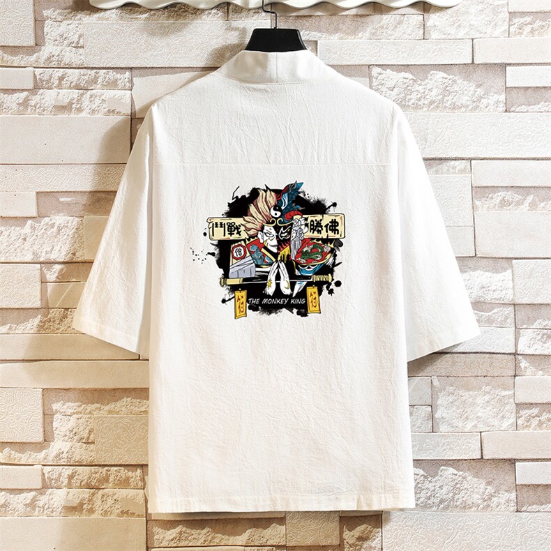 HF59016-P40风汉服男开衫外套七分袖道袍 砖墙挂拍图片