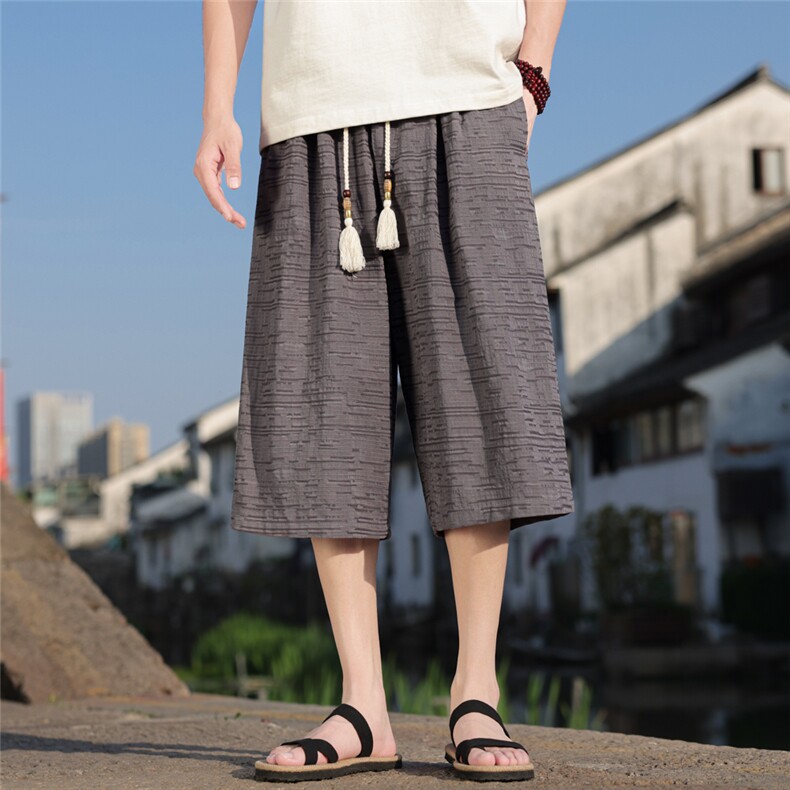 夏季风男装棉麻七分裤直筒超宽松休闲中裤A266-1-KZ880-P56，男装牛仔裤，电商A266-1