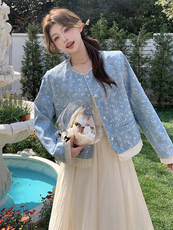 小香风蓝色亮片外套短款女春秋2025新款韩版宽松小个子夹克衫上衣，女装短外套，浙宝208A