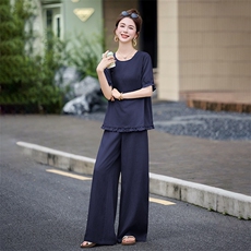 阔腿裤套装女2025夏季新款独特漂亮绝美休闲减龄小香风棉麻两件套，女装套装/套裙，韩蜜菓